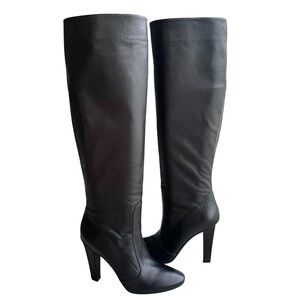 JIMMY CHOO Hallie 100 Knee High Boots Black Leather